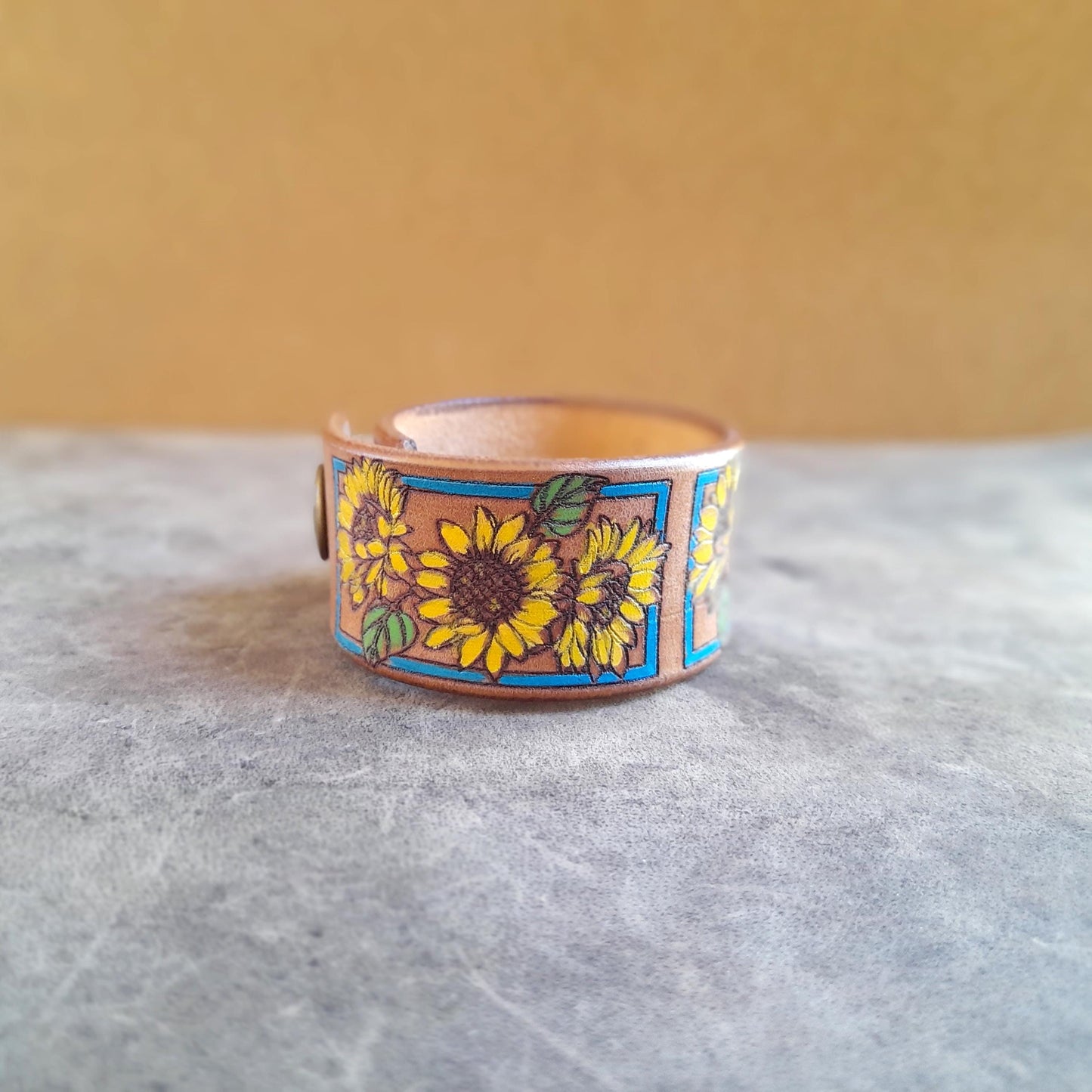 Hand Painted Sunflower Leather Bracelet