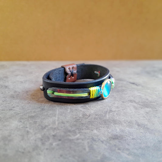 Sea Blue Chalcedony Leather Bracelet