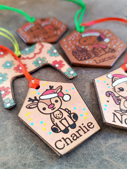 Custom leather holiday Ornaments
