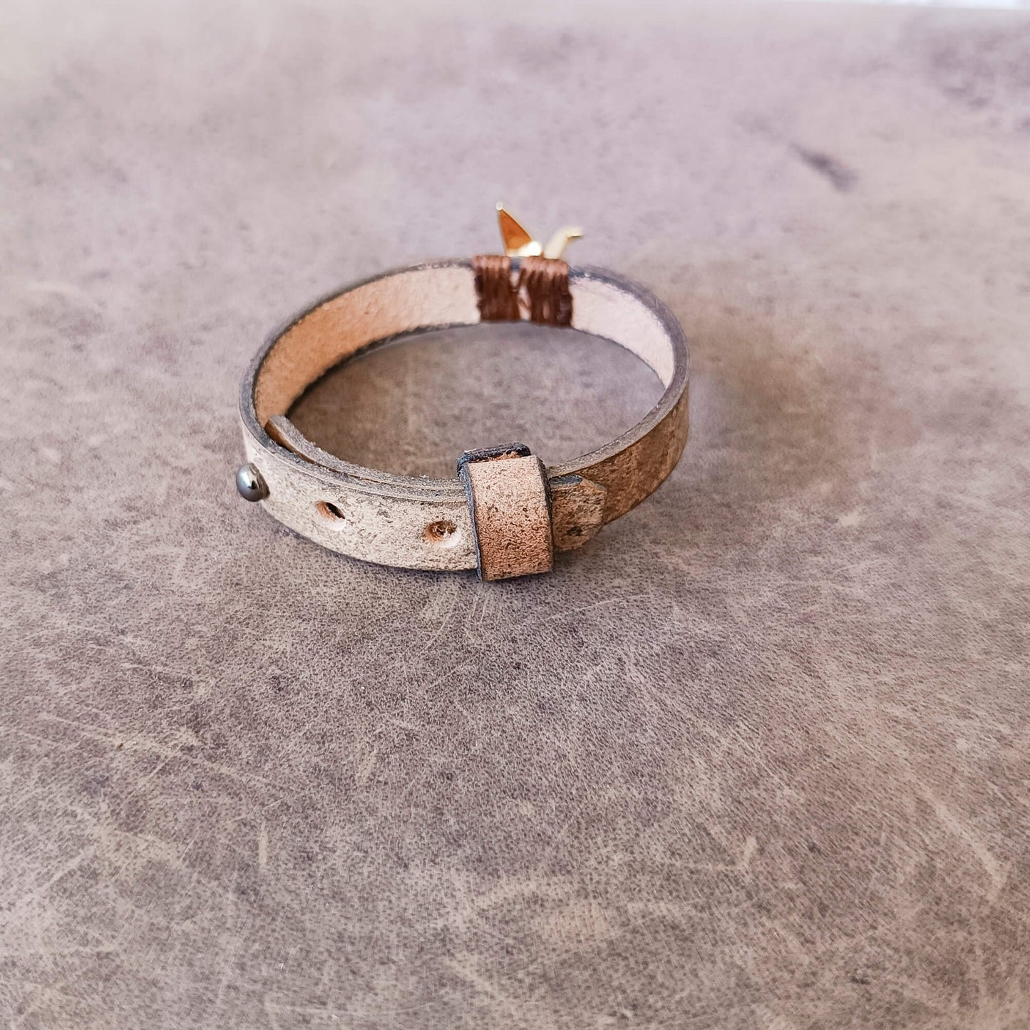 Origami Crane Leather Bracelet | Personalized Minimalist Leather Wristband