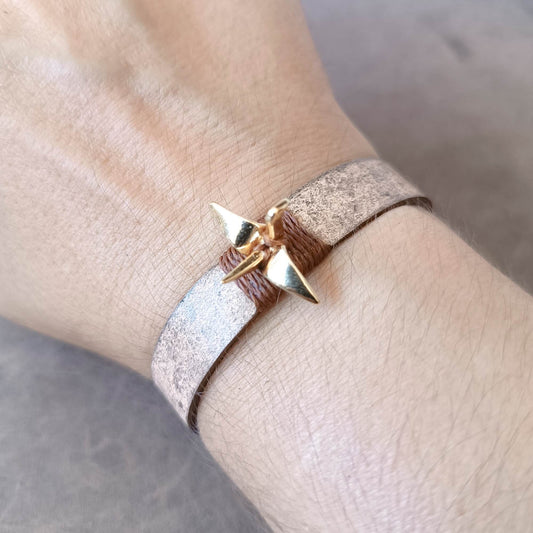 Origami Crane Leather Bracelet | Personalized Minimalist Leather Wristband