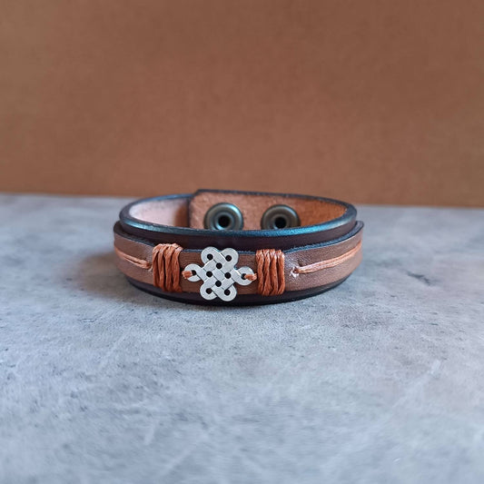 Celtic Shield Knot Leather Bracelet for Men front view