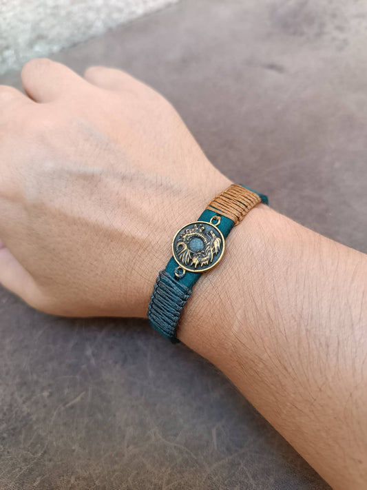 Minimalist Chinese Dragon Braided Leather Bracelet